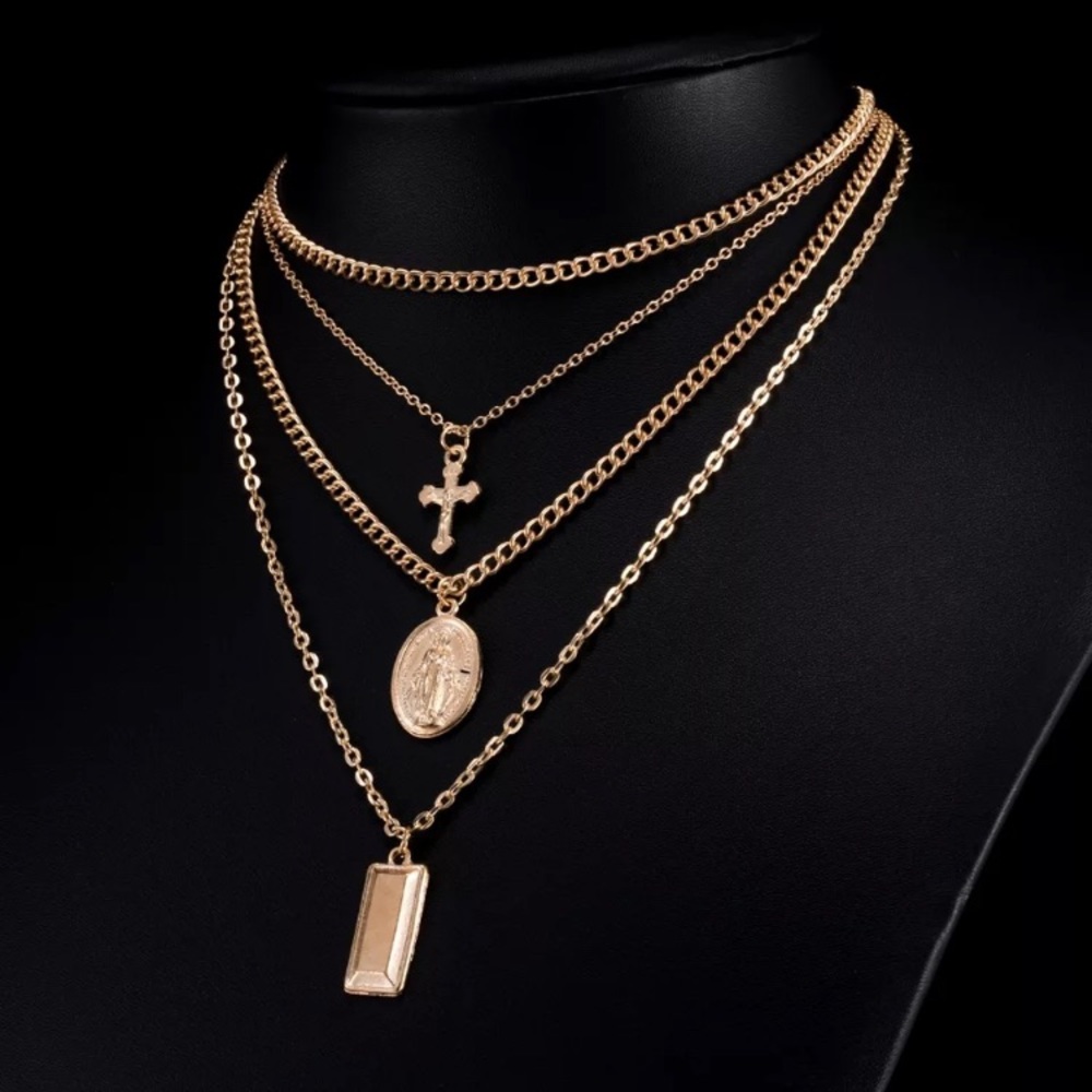 ⭐️ Gold Tone Fashion Four Lines Necklace Statement - Picture 5 of 5
